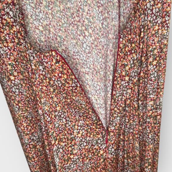 Lulus Cutout Midi Dress Small Burgundy Ditsy Floral Cap Sleeve Cottagecore - Picture 7 of 12